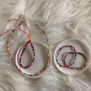 2 bead & 1 adjustable string bracelets + colorful bead necklace